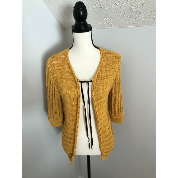 Sundance Gold Knit Cardigan Sweater Tie Front - Size Extra Small - Picture 2 of 10